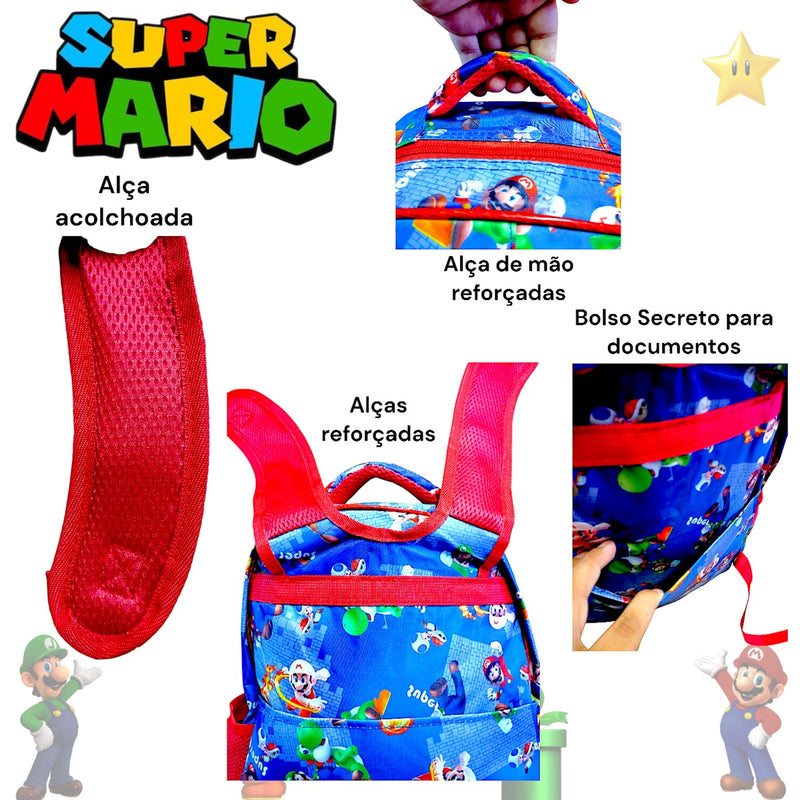 Kit Mochila De Costas 3 em 1 Mario Mochila Estojo