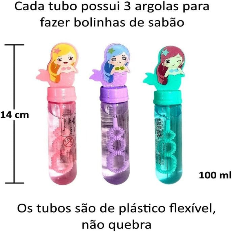 Brinquedo para crianças com 3 potes de Bolha de Sabão Sereia