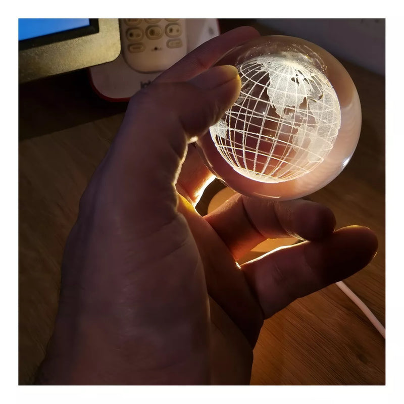 Luminária Bola De Cristal 3d Led Planeta Terra