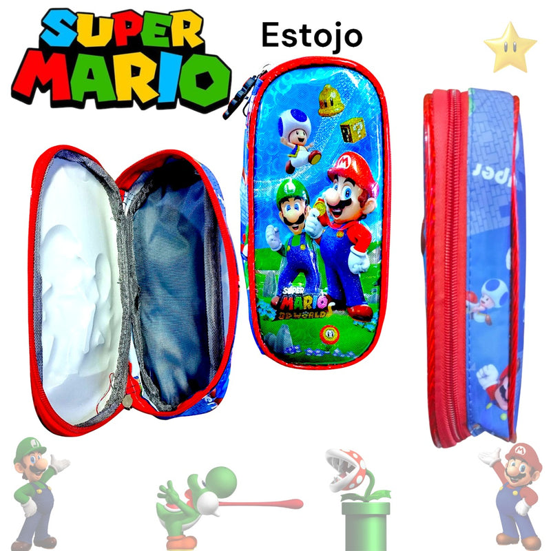 Kit Mochila De Costas 3 em 1 Mario Mochila Estojo