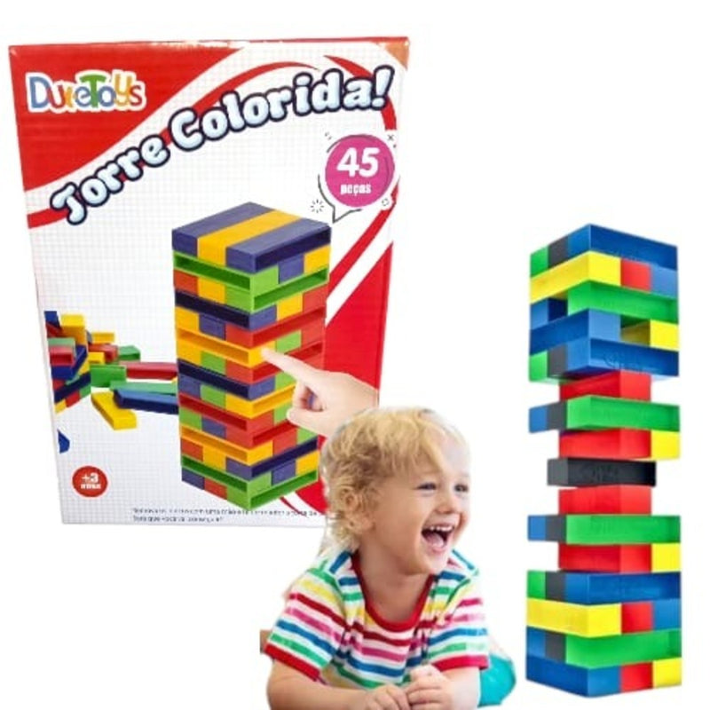 Caiu Perdeu Jogo Torre Colorida Empilhar com 45 Peças brinquedo educativo - Pais & Filhos